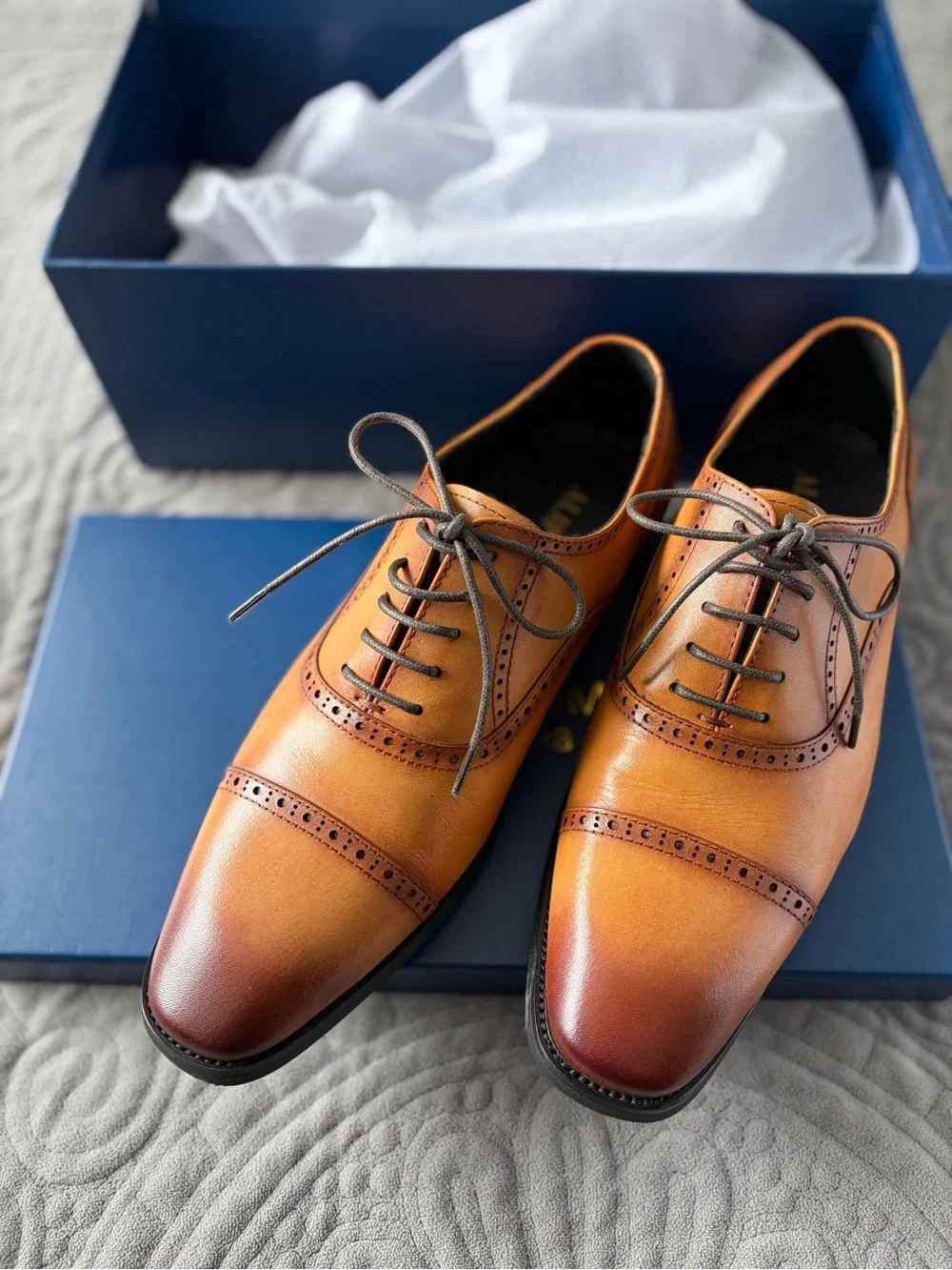 Alpasini Tan Burnished Leather Cap-Toe Oxford